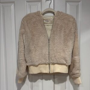 Women's Cream Faux Fur Jacket with hood